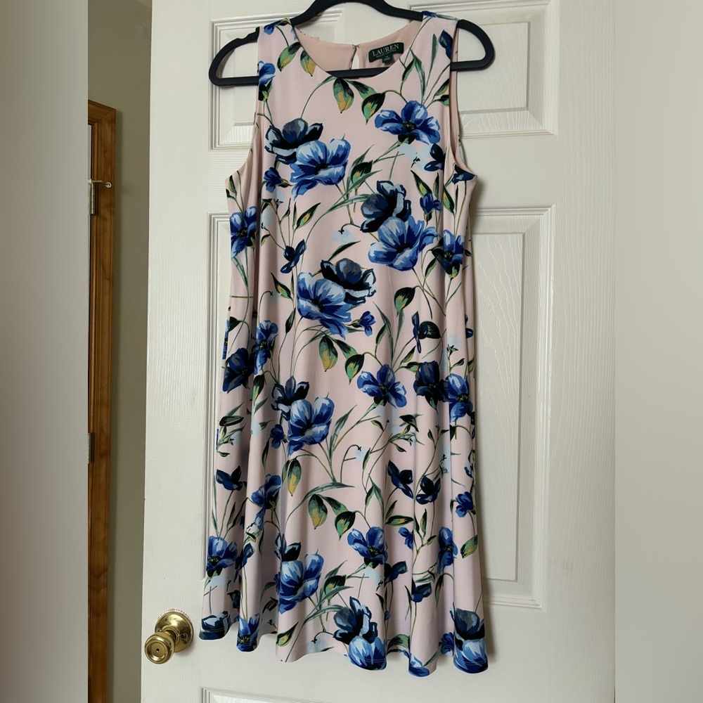 Pink floral swing dress with high neck